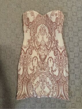 Jump Strapless Cream Dress with Rose Gold Embroidered Pattern